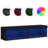 Stylish Black TV Cabinets with LED Lights - 2 pcs Set