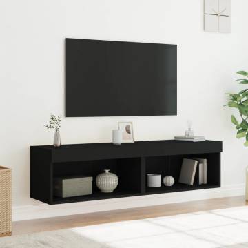 Stylish Black TV Cabinets with LED Lights - 2 pcs Set