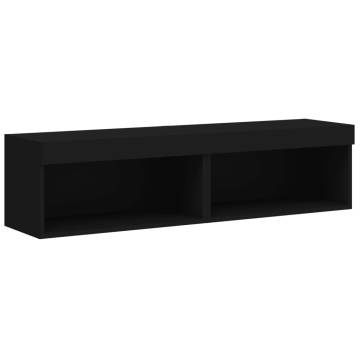 Stylish Black TV Cabinets with LED Lights - 2 pcs Set