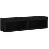 Stylish Black TV Cabinets with LED Lights - 2 pcs Set