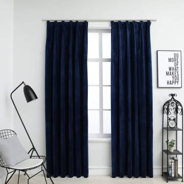 Elegant Dark Blue Velvet Blackout Curtains - 2 pcs 140x225 cm