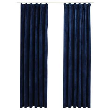 Elegant Dark Blue Velvet Blackout Curtains - 2 pcs 140x225 cm