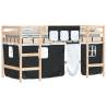 Kids' Loft Bed with Curtains - White & Black, Solid Pine Wood