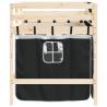 Kids' Loft Bed with Curtains - White & Black, Solid Pine Wood