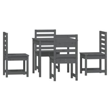 5 Piece Grey Garden Dining Set - Solid Wood Pine | Hipo Market