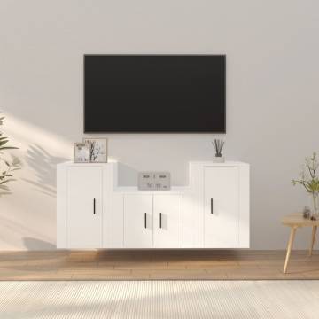 3 Piece White Engineered Wood TV Cabinet Set - Stylish & Practical