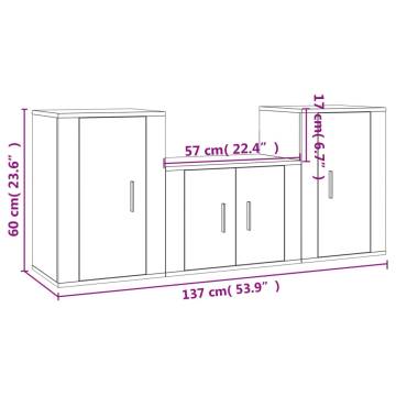 3 Piece White Engineered Wood TV Cabinet Set - Stylish & Practical