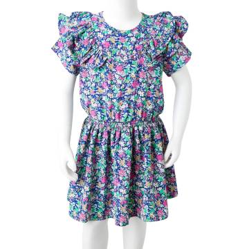 Kids' Dress with Ruffle Sleeves in Cobalt Blue - Size 128