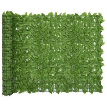 Balcony Privacy Screen with Green Leaves - 300x150 cm