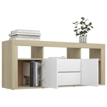 Stylish TV Cabinet White & Sonoma Oak | 120x30x50 cm