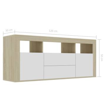 Stylish TV Cabinet White & Sonoma Oak | 120x30x50 cm