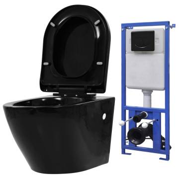 Stylish Wall Hung Toilet with Concealed Cistern - Black Ceramic