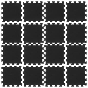 Durable Rubber Floor Tiles - 16 pcs Black 30x30 cm | HipoMarket