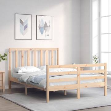 Solid Wood Bed Frame with Headboard 140x190 cm | Hipo Market