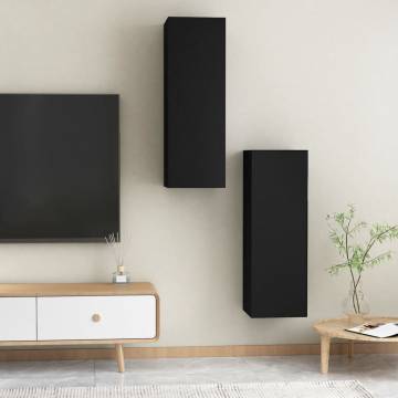 Stylish Black TV Cabinets Set - 2 pcs, 30.5x30x90 cm