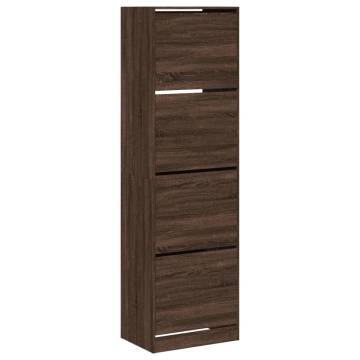 Shoe Cabinet with 4 Flip-Drawers in Brown Oak - 60x42x204 cm