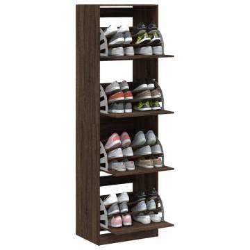 Shoe Cabinet with 4 Flip-Drawers in Brown Oak - 60x42x204 cm