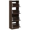 Shoe Cabinet with 4 Flip-Drawers in Brown Oak - 60x42x204 cm