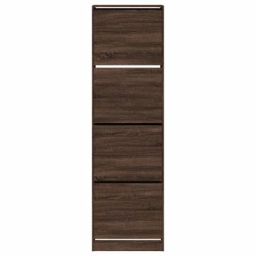 Shoe Cabinet with 4 Flip-Drawers in Brown Oak - 60x42x204 cm