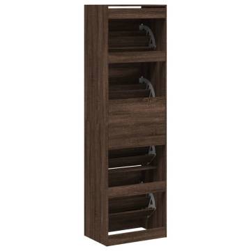 Shoe Cabinet with 4 Flip-Drawers in Brown Oak - 60x42x204 cm