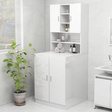 High Gloss White Washing Machine Cabinet - Modern Storage Solution