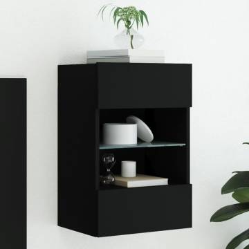 Stylish Black TV Wall Cabinet with LED Lights - 40x30x60.5 cm