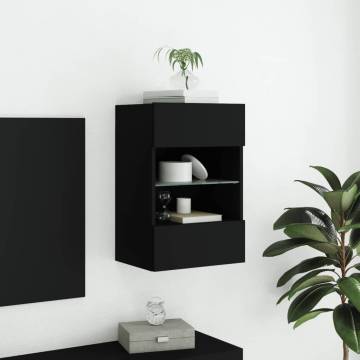 Stylish Black TV Wall Cabinet with LED Lights - 40x30x60.5 cm