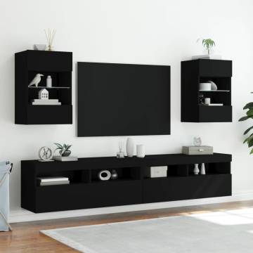 Stylish Black TV Wall Cabinet with LED Lights - 40x30x60.5 cm