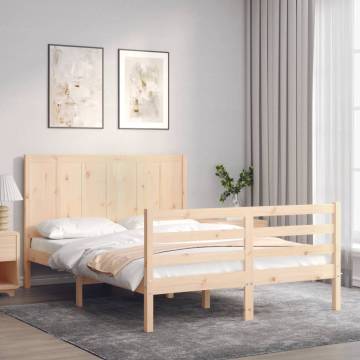 Solid Wood Bed Frame with Headboard 140x190 cm | HipoMarket