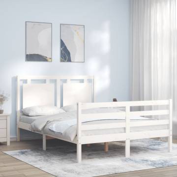 White Bed Frame with Headboard 140x200 cm - Solid Wood