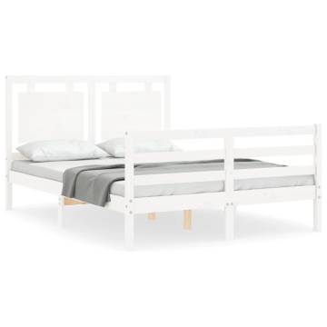 White Bed Frame with Headboard 140x200 cm - Solid Wood