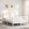 White Bed Frame with Headboard 140x200 cm - Solid Wood