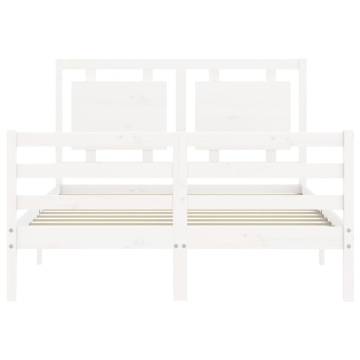 White Bed Frame with Headboard 140x200 cm - Solid Wood