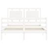 White Bed Frame with Headboard 140x200 cm - Solid Wood