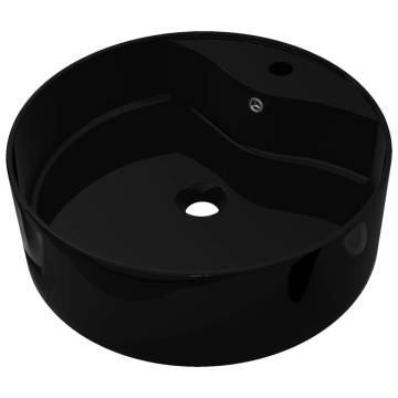 Ceramic Bathroom Sink Basin Faucet - Black Round Stylish Design