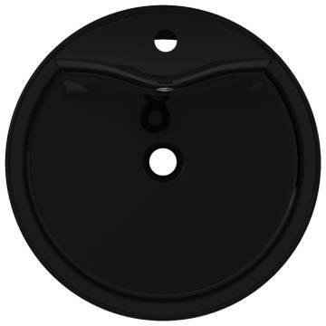 Ceramic Bathroom Sink Basin Faucet - Black Round Stylish Design