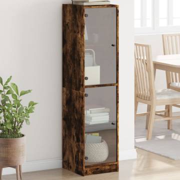 Stylish Highboard with Glass Doors - Smoked Oak 35x37x142 cm