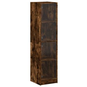 Stylish Highboard with Glass Doors - Smoked Oak 35x37x142 cm