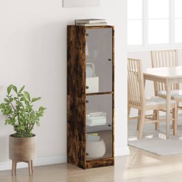 Stylish Highboard with Glass Doors - Smoked Oak 35x37x142 cm