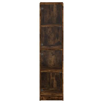 Stylish Highboard with Glass Doors - Smoked Oak 35x37x142 cm