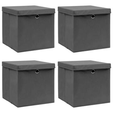 4 Pcs Grey Storage Boxes with Lids - 32x32x32 cm Fabric