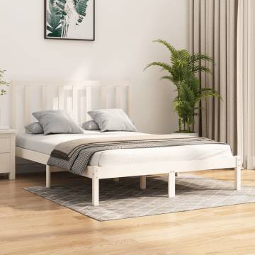 White Solid Wood Bed Frame (140x190 cm) - HipoMarket