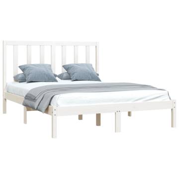 White Solid Wood Bed Frame (140x190 cm) - HipoMarket