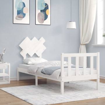 White Small Single Bed Frame with Headboard | Solid Pine Wood