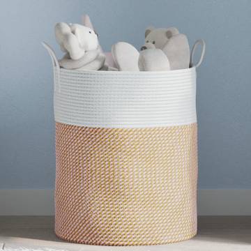 Stylish Brown & White Cotton Storage Basket Ø38x46 cm