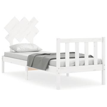 White Small Single Bed Frame with Headboard | Solid Pine Wood