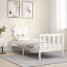 White Small Single Bed Frame with Headboard | Solid Pine Wood