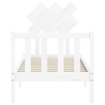 White Small Single Bed Frame with Headboard | Solid Pine Wood