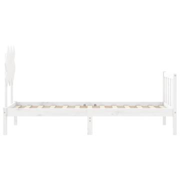 White Small Single Bed Frame with Headboard | Solid Pine Wood