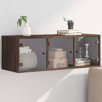 Wall Cabinet with Glass Doors - Brown Oak 102x37x35 cm